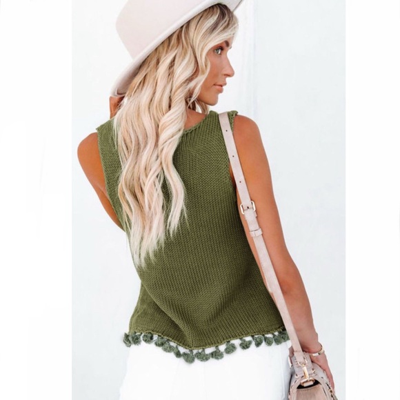 Tasseled Crochet Knit Tank - Picture 3 of 12